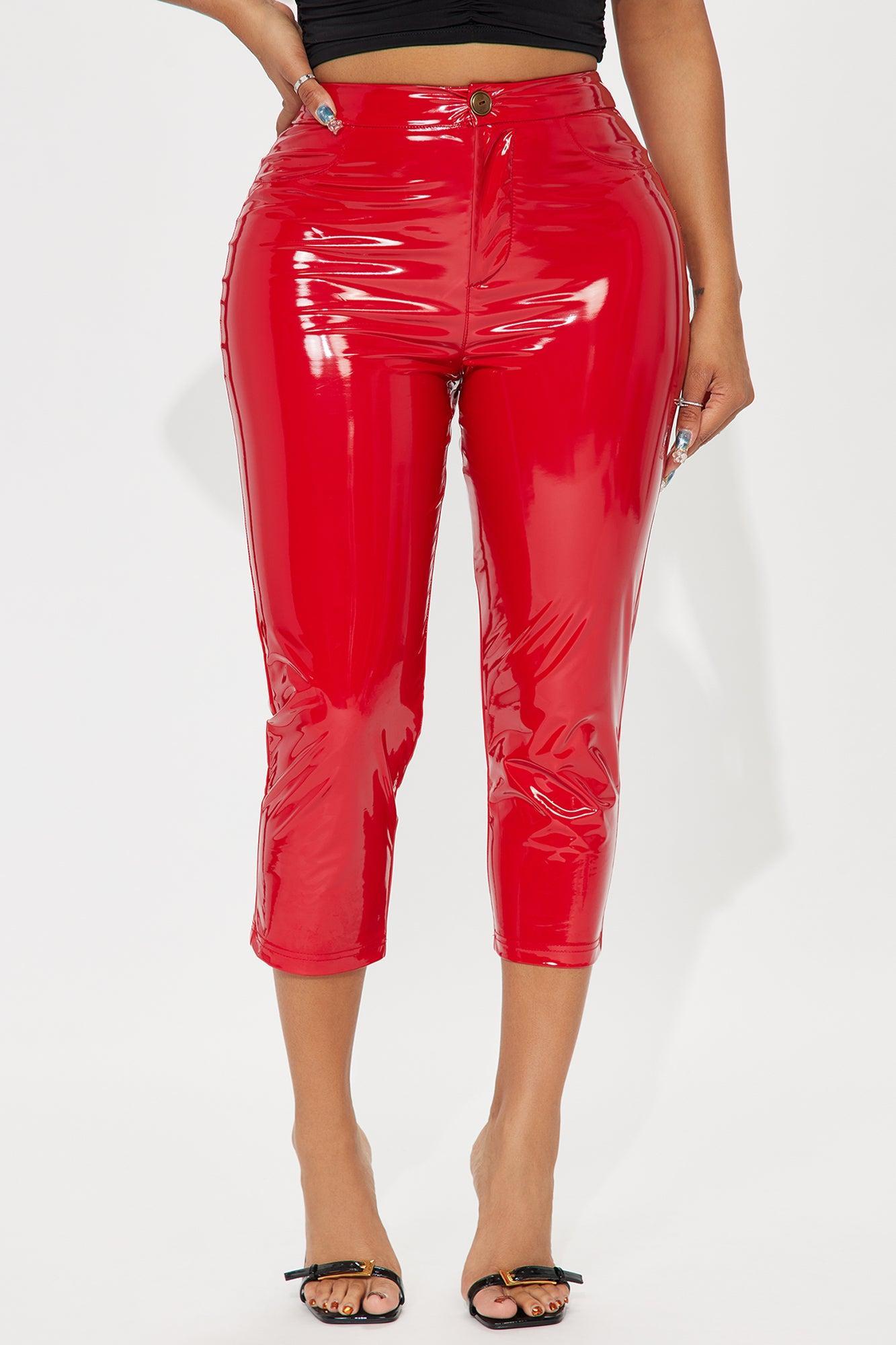 Late Night Texts Vinyl Capri Pant - Red Product Image