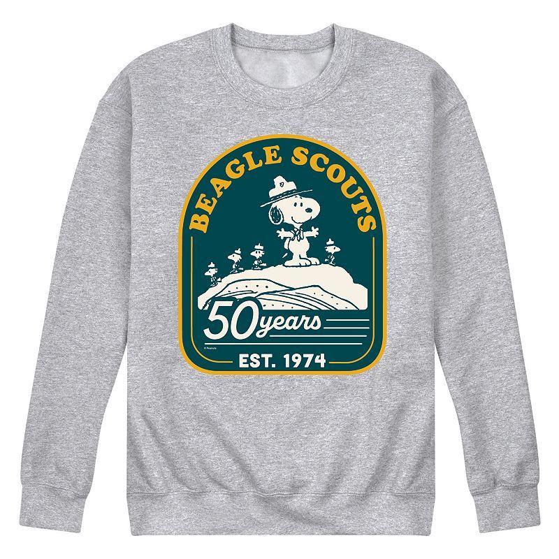 Mens Peanuts Beagle Scout Mountain Top Fleece Sweatshirt Heather Grey Product Image