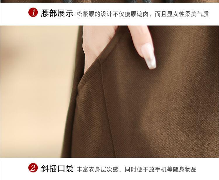 Drawstring Waist Plain Midi A-Line Skirt Product Image