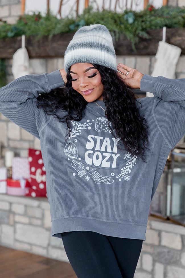 Stay Cozy Winter Charcoal Corded Graphic Sweatshirt SALE Product Image