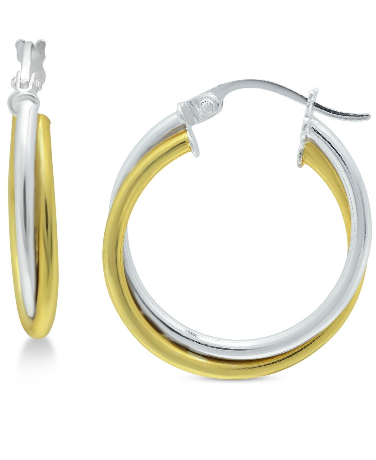 Aleure Precioso 18k Gold Over Silver & Sterling Silver 1.5 mm x 20 mm Twist Hoop Earrings, Women's, Size: 15 mm, Two-Tone Product Image