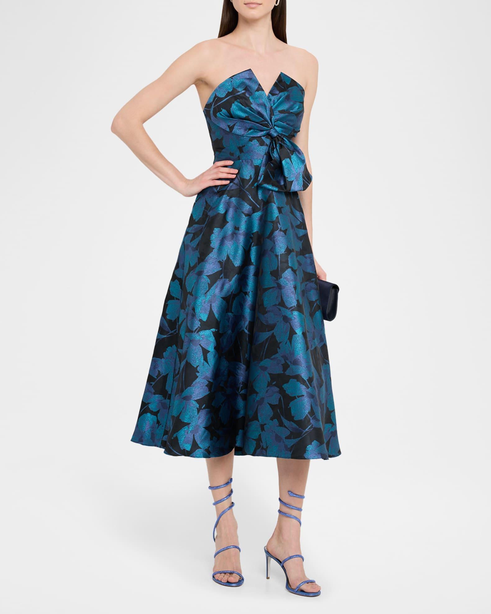Strapless A-Line Floral Jacquard Midi Dress Product Image