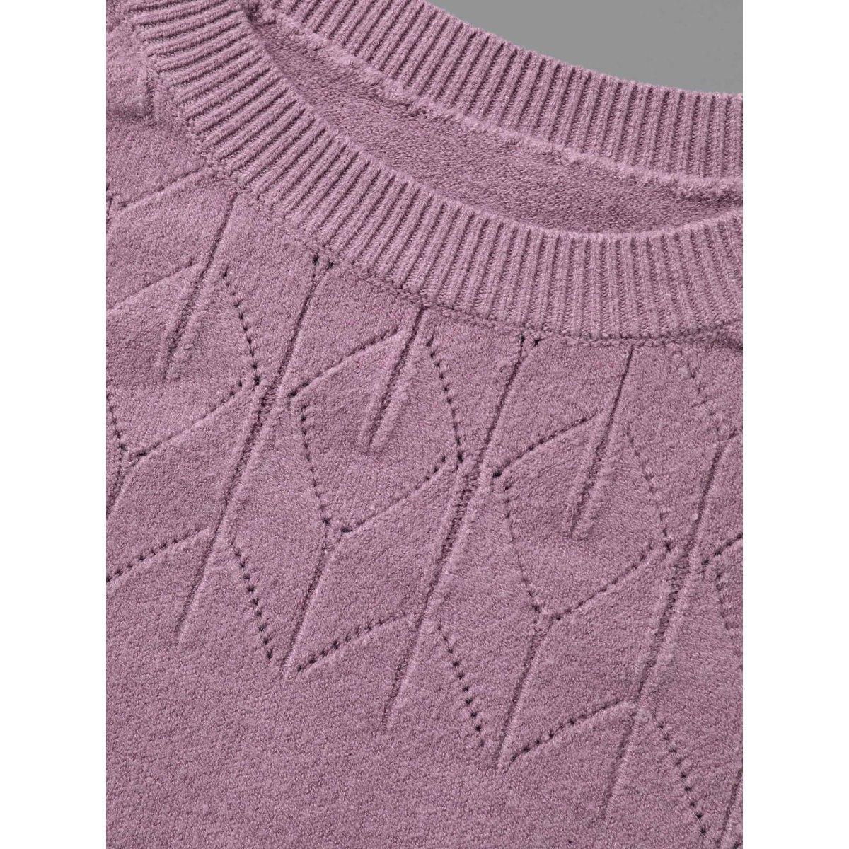 Plus Size Supersoft Essentials Solid Pointelle Knit Pullover Lilac Women Casual Loose Long Sleeve Round Neck Everyday Pullovers BloomChic 18-20/2X Product Image