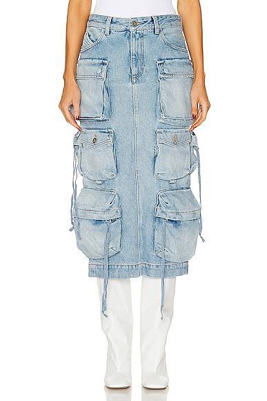 THE ATTICO Denim Midi Skirt in Blue Product Image