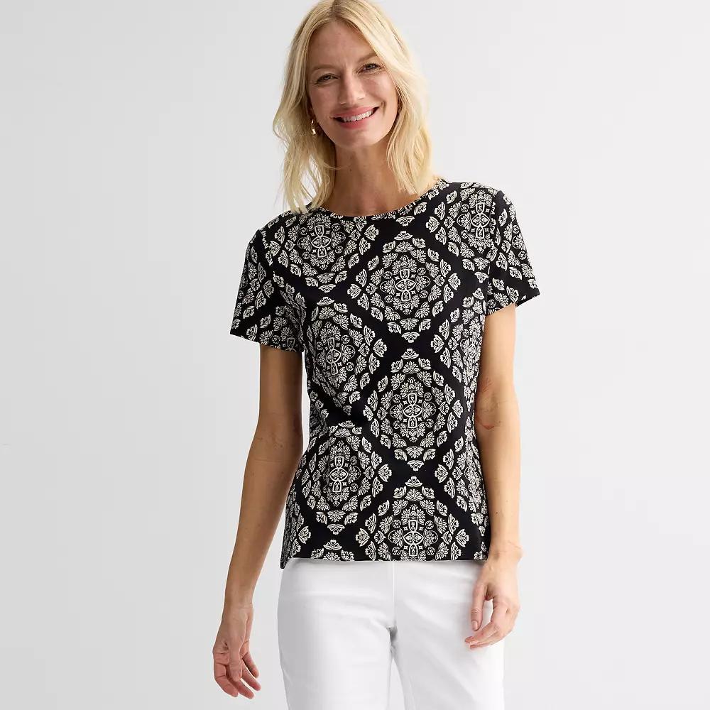 Petite Croft & Barrow® Essential Crewneck Tee, Women's, Size: XS Petite, Black Grand Tile Product Image