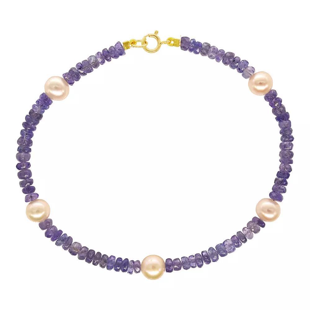 Jewelmak 14k Gold African Amethyst & Pink Freshwater Cultured Pearl Bracelet, Women's, Size: 7.5" Product Image