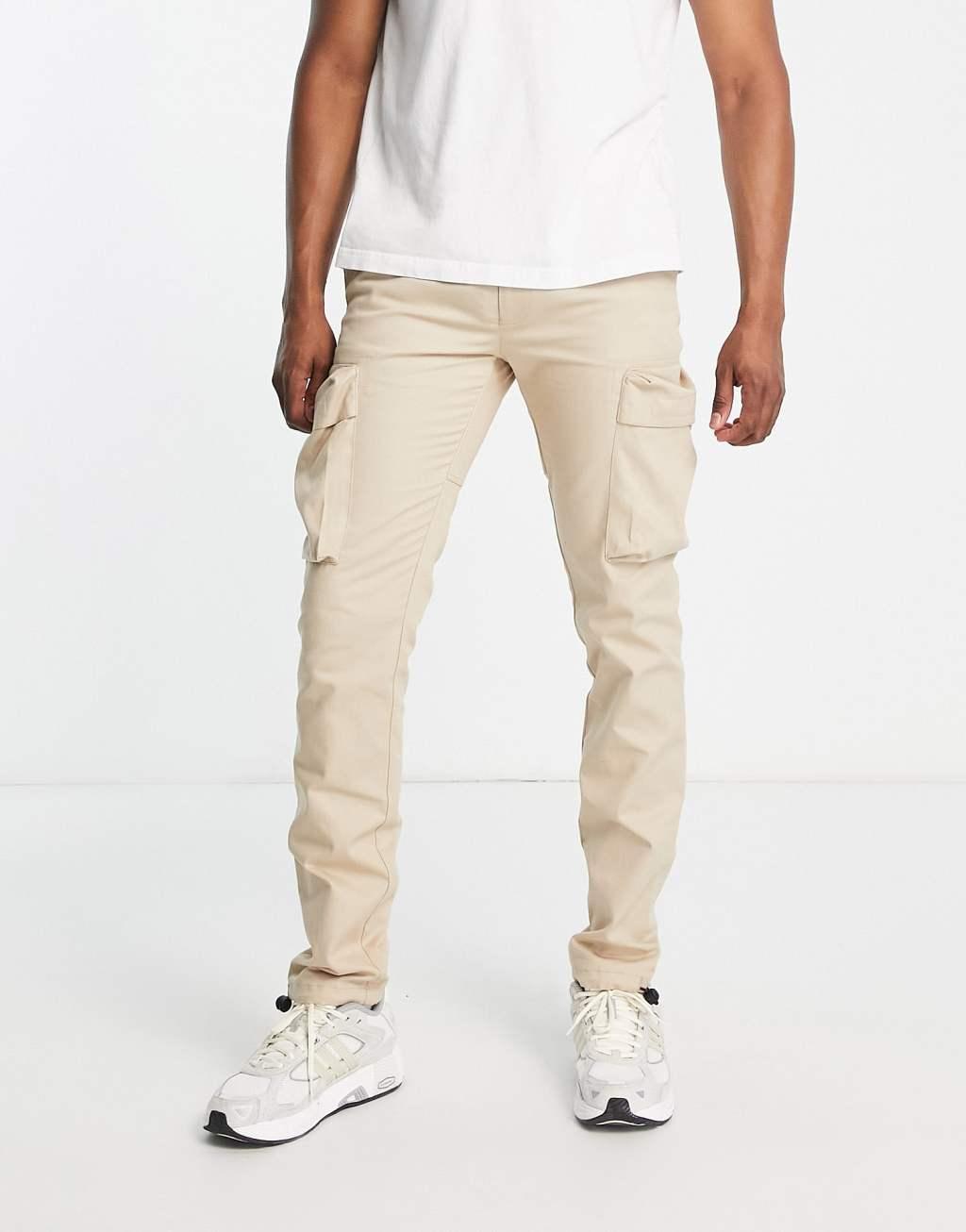 Topman skinny two pocket cargo pants in stone Product Image