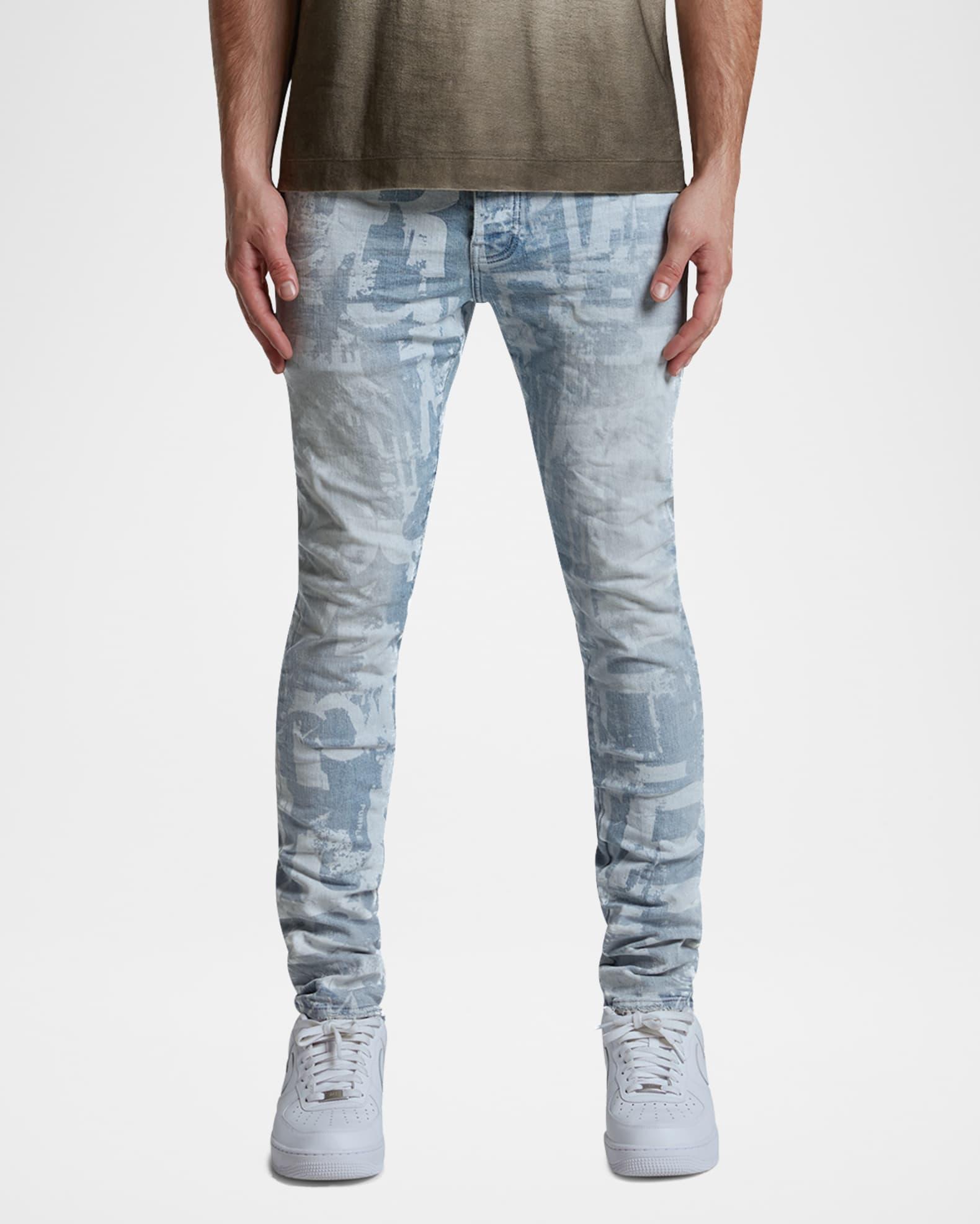 Men's P001 Grunge-Print Skinny Jeans Product Image