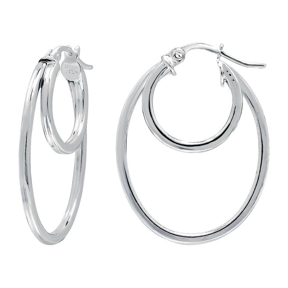 Aleure Precioso Sterling Silver Double Oval Hoop Earrings, Women's, Silver Tone Product Image