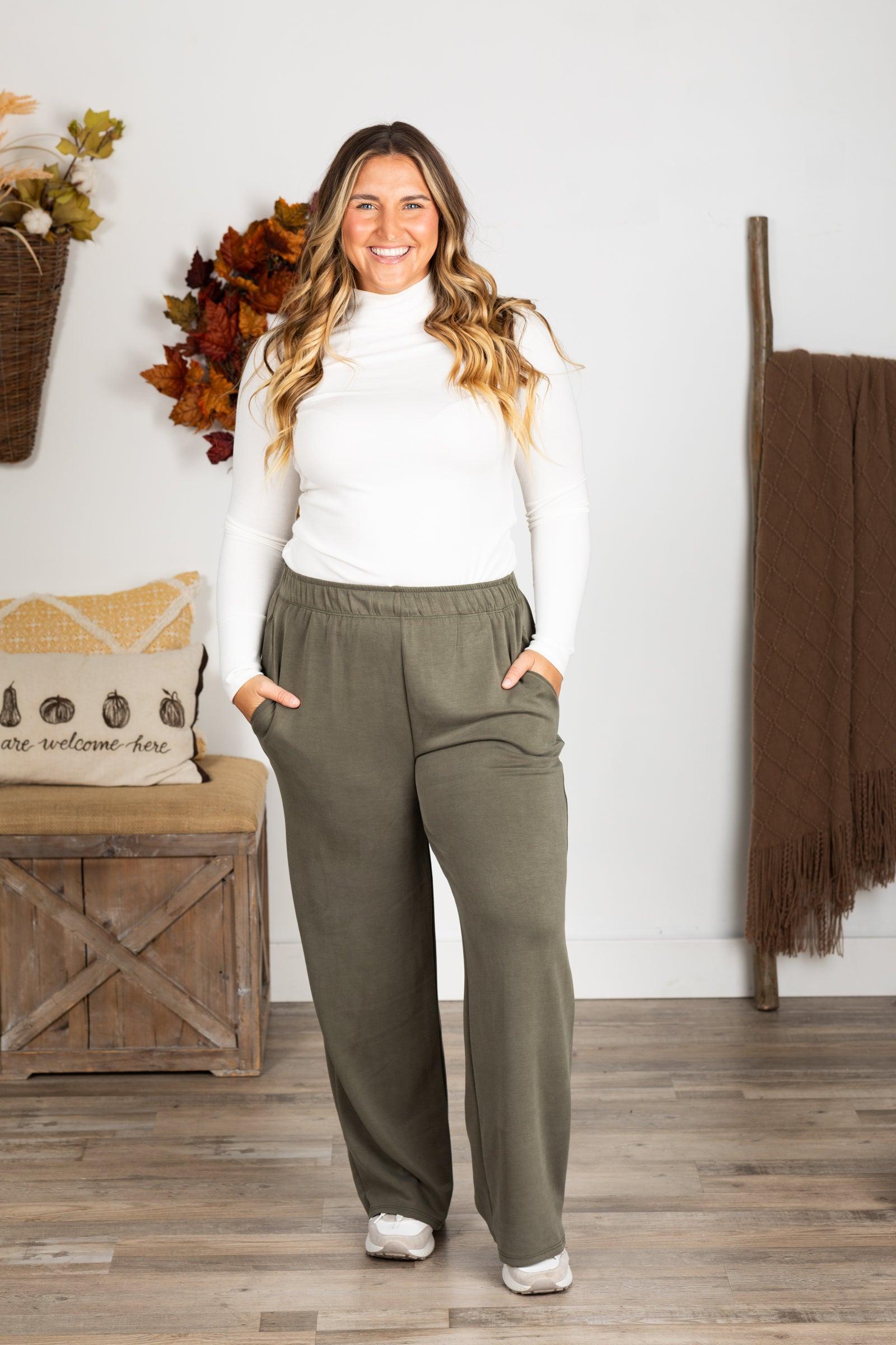 Solid Elastic Waist Pants Product Image