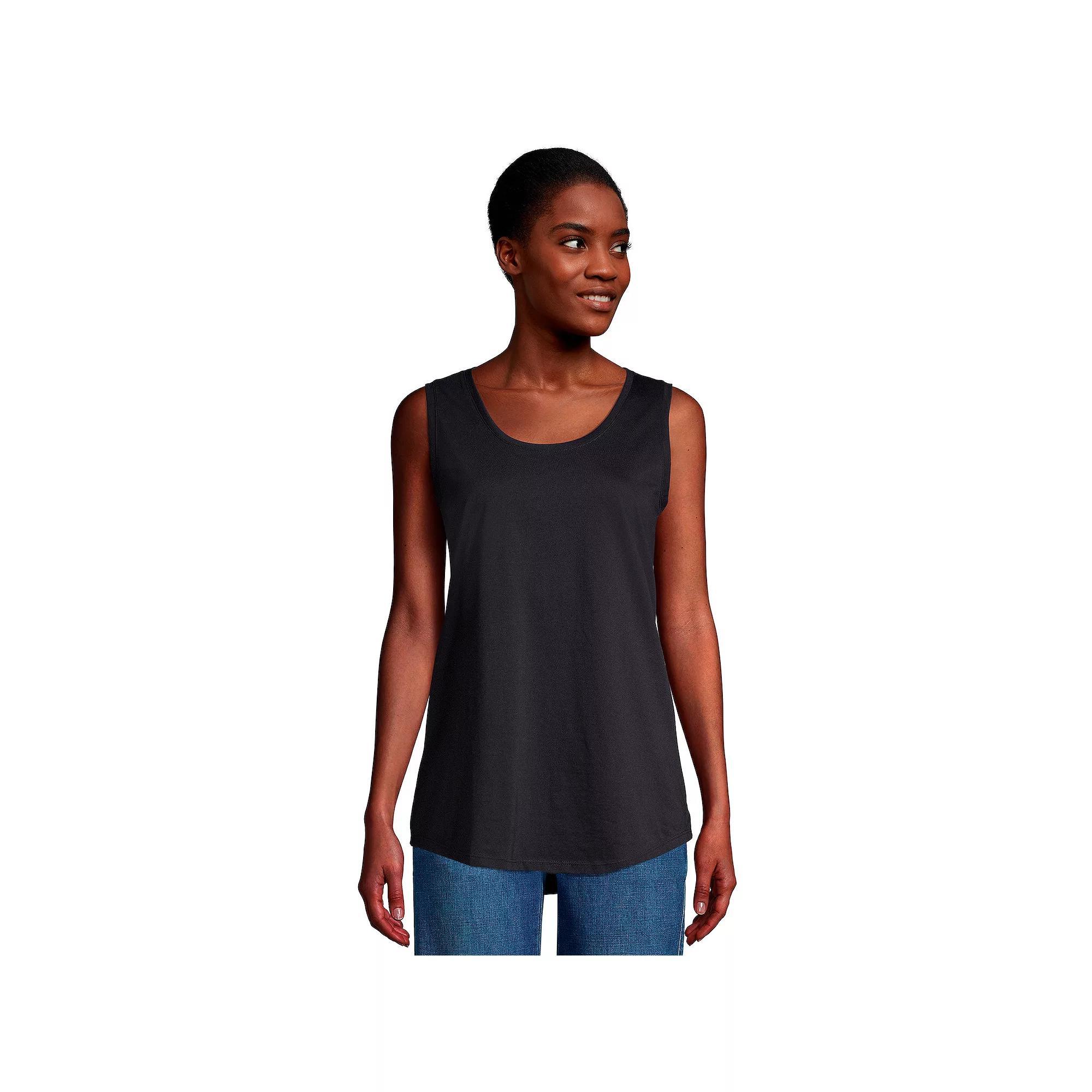 Women's Lands' End Supima Cotton Scoopneck Tunic Tank Top, Size: Small Petite, Black Product Image