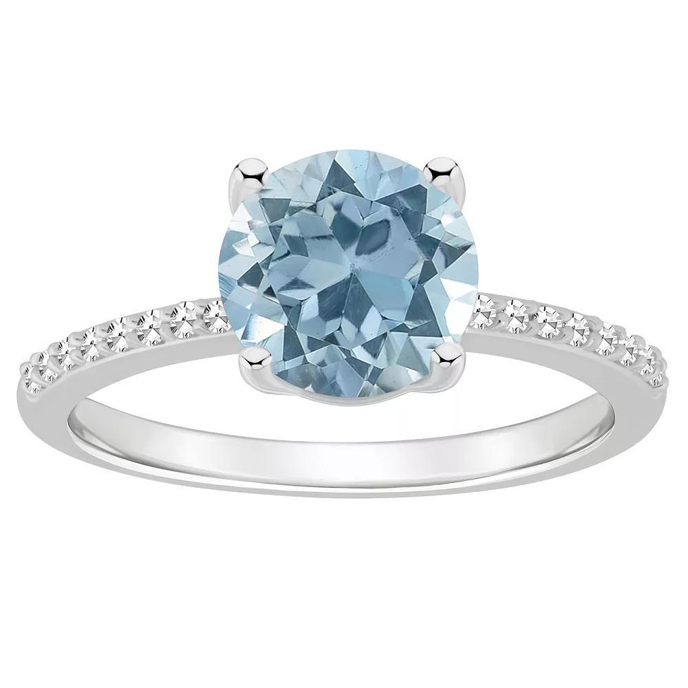 Alyson Layne Sterling Silver 8 mm Round Gemstone & 1/10 Carat T.W. Diamond Ring, Women's, Size: 5, Blue Topaz Product Image