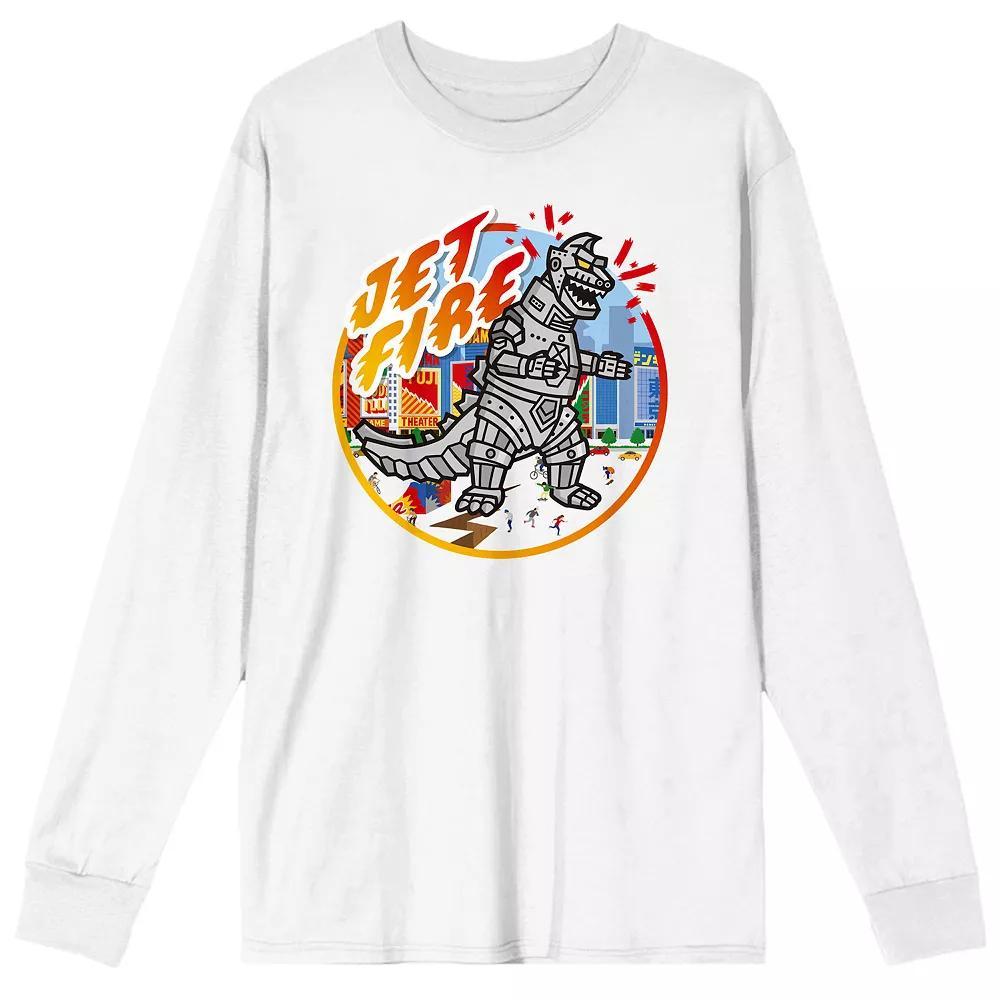Men's Godzilla Jet Fire Long Sleeve Graphic Tee, Size: Small, White Product Image