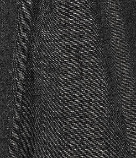 Reba V-Neck Short Cap Sleeve Frayed Hem Chambray Shift Dress Product Image