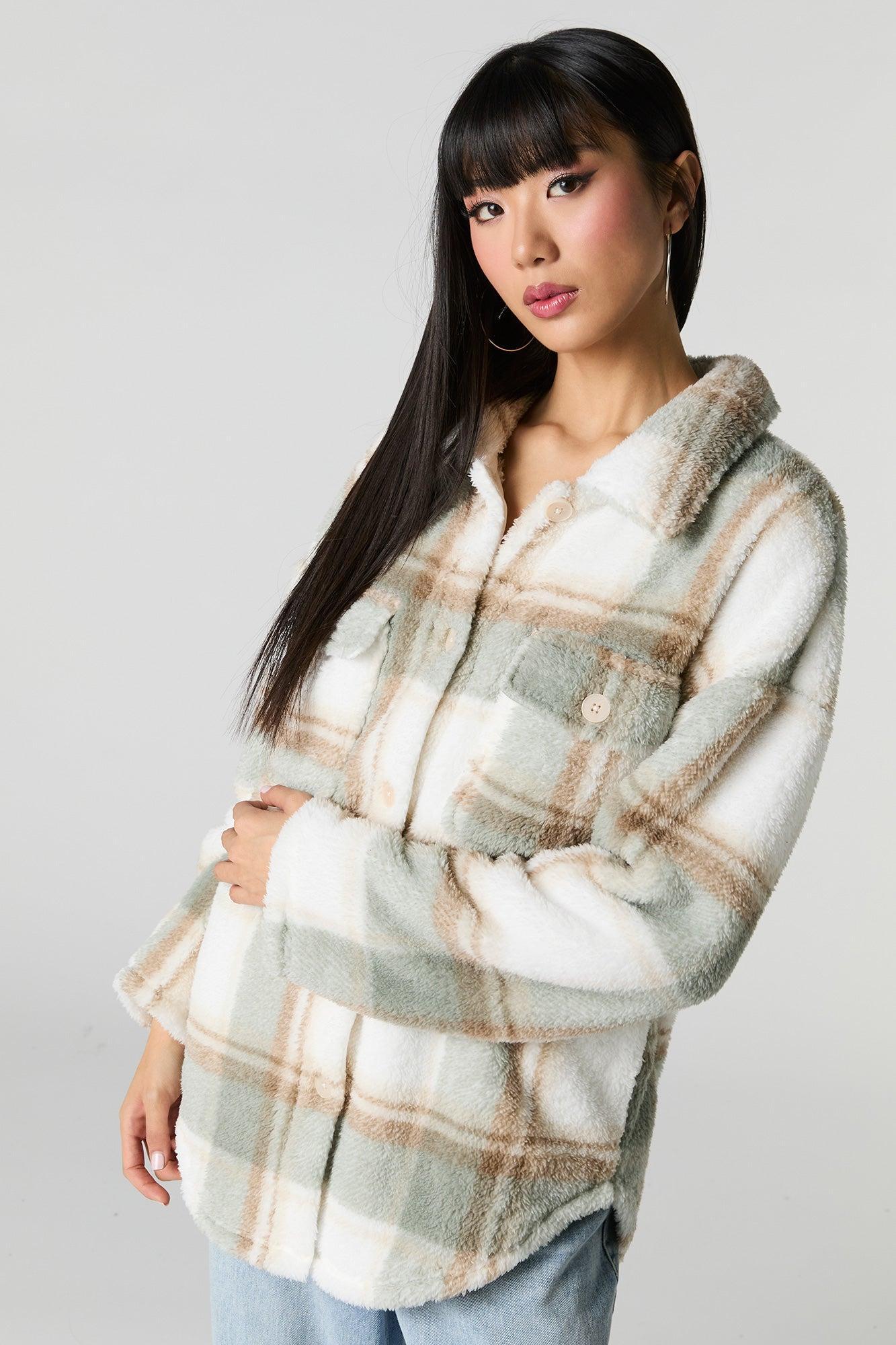 Sherpa Plaid Shacket Female Product Image