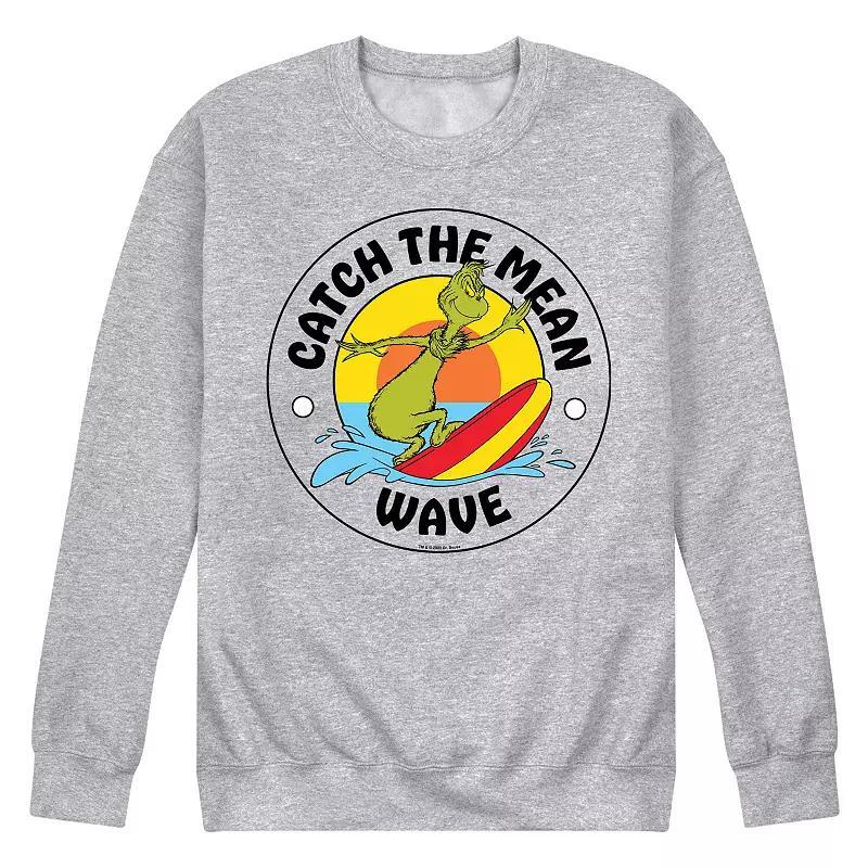Mens Dr. Seuss The Grinch Catch The Mean Waves Fleece Sweatshirt Grey Gray Product Image