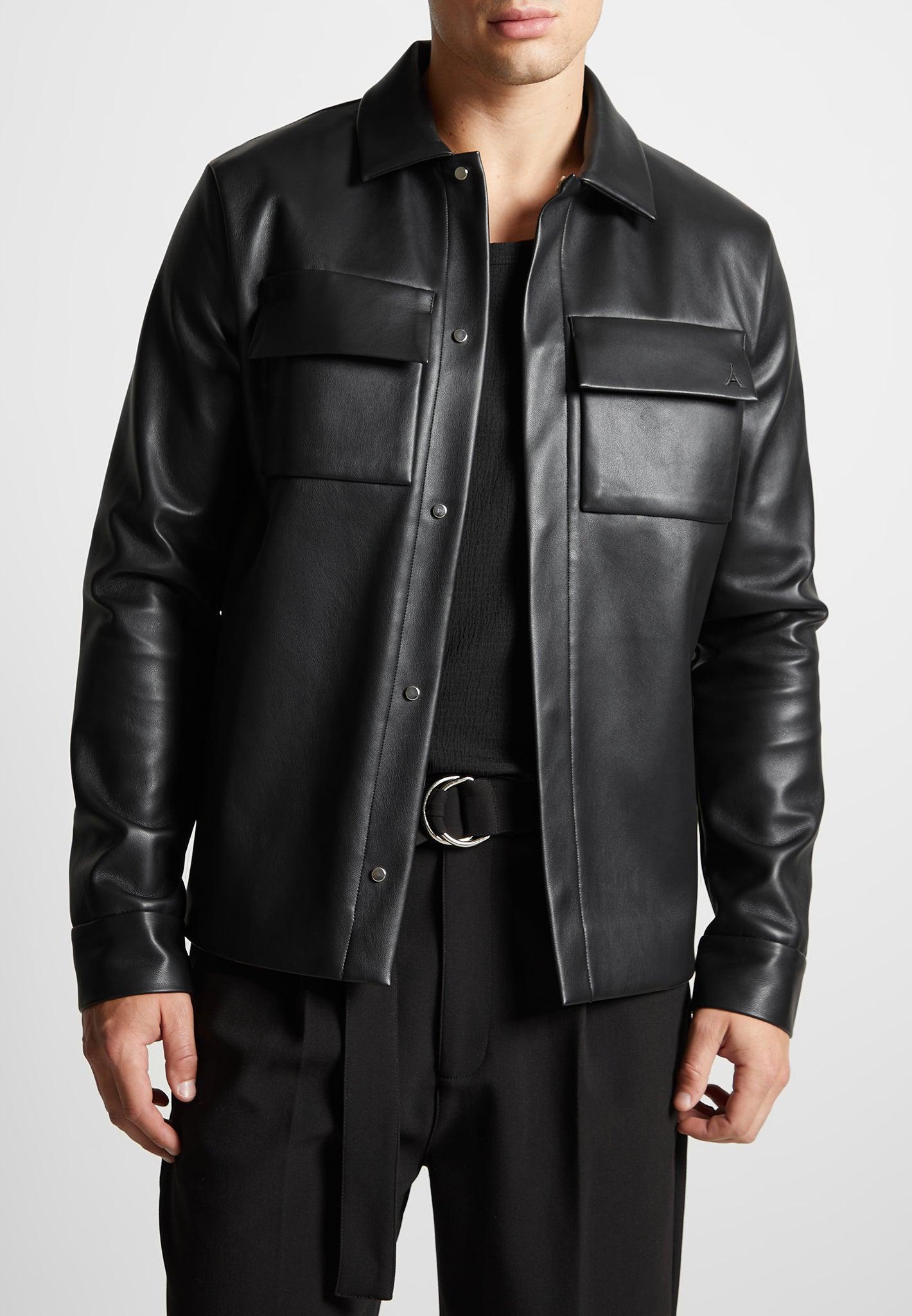 Leather Shirt Jacket - Black Male Product Image