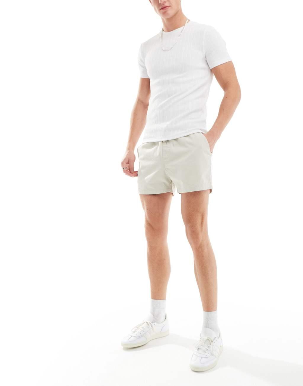 ASOS DESIGN 2 pack slim chino shorts in gray and stone save Product Image
