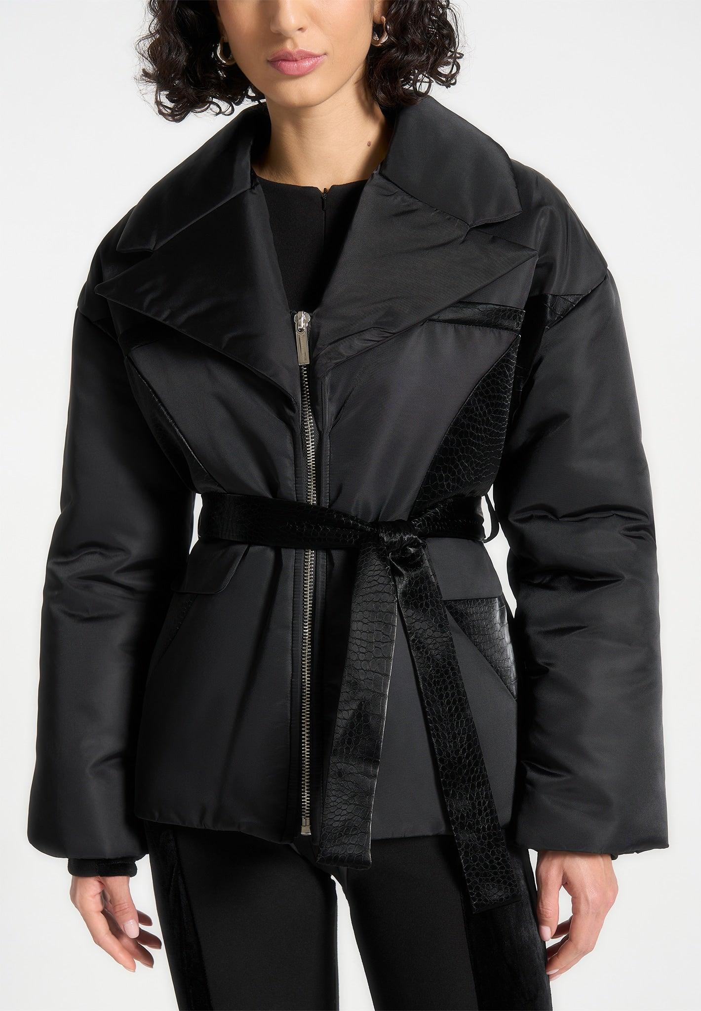 Nylon Belted Blazer Jacket - Black Female Product Image
