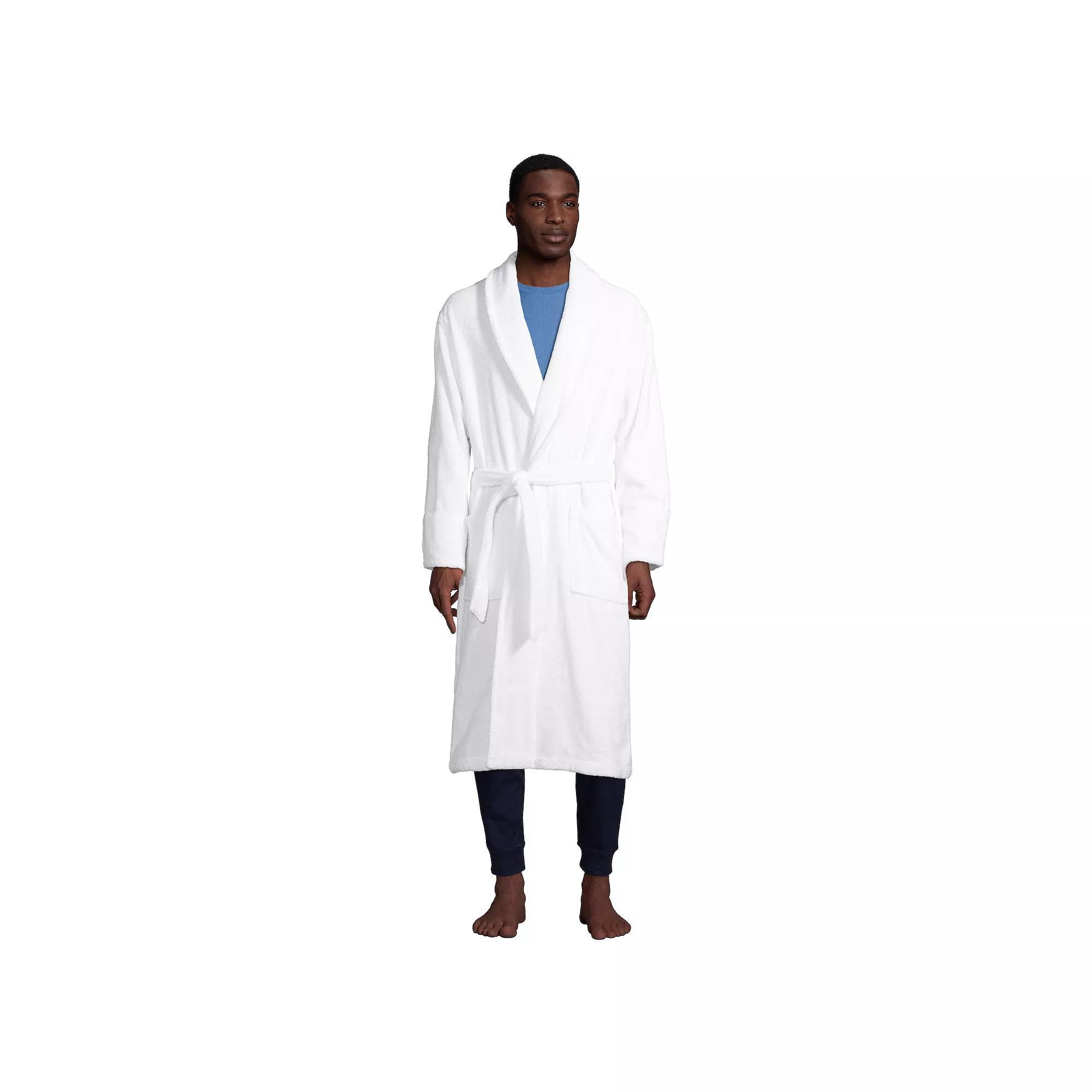 Big & Tall Lands' End Calf-Length Turkish Terry Robe, Men's, Size: Medium Tall, White Product Image