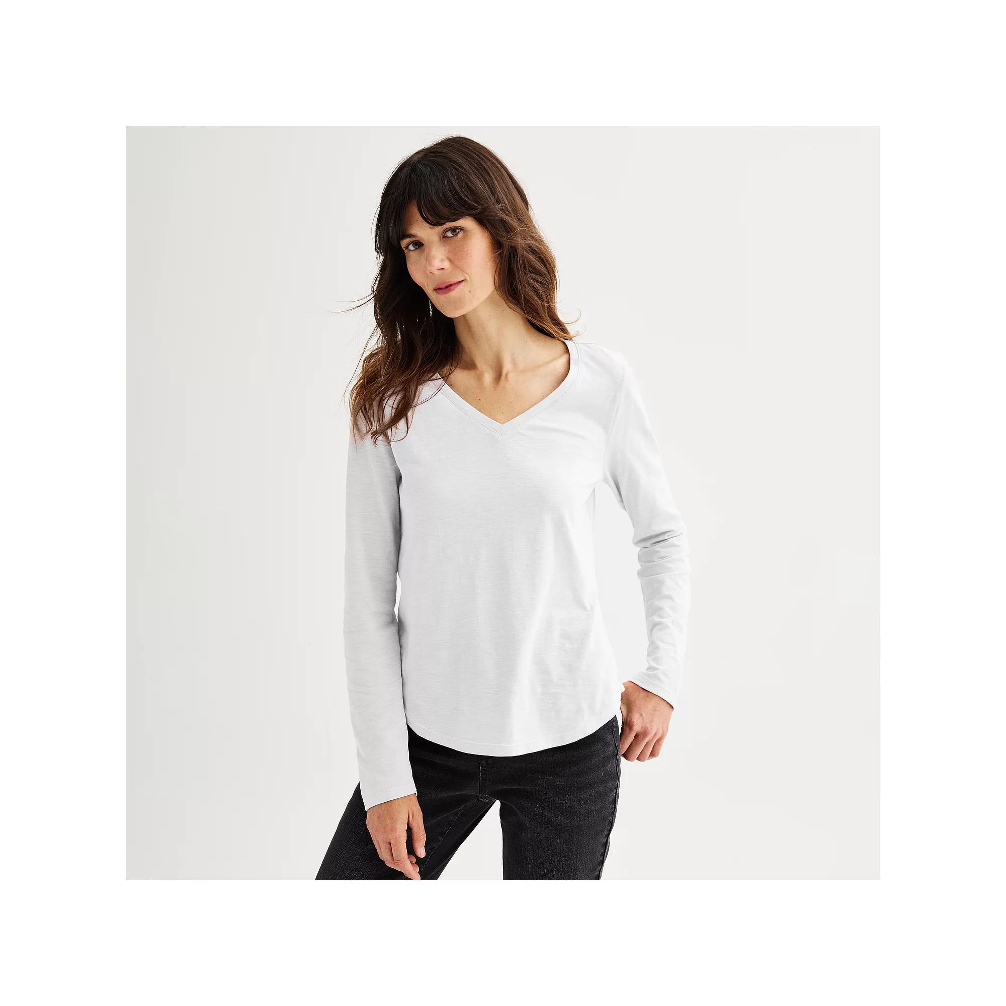 Women's Sonoma Goods For Life® Everyday Long Sleeve V-Neck Tee, Size: XS, Vital White Product Image