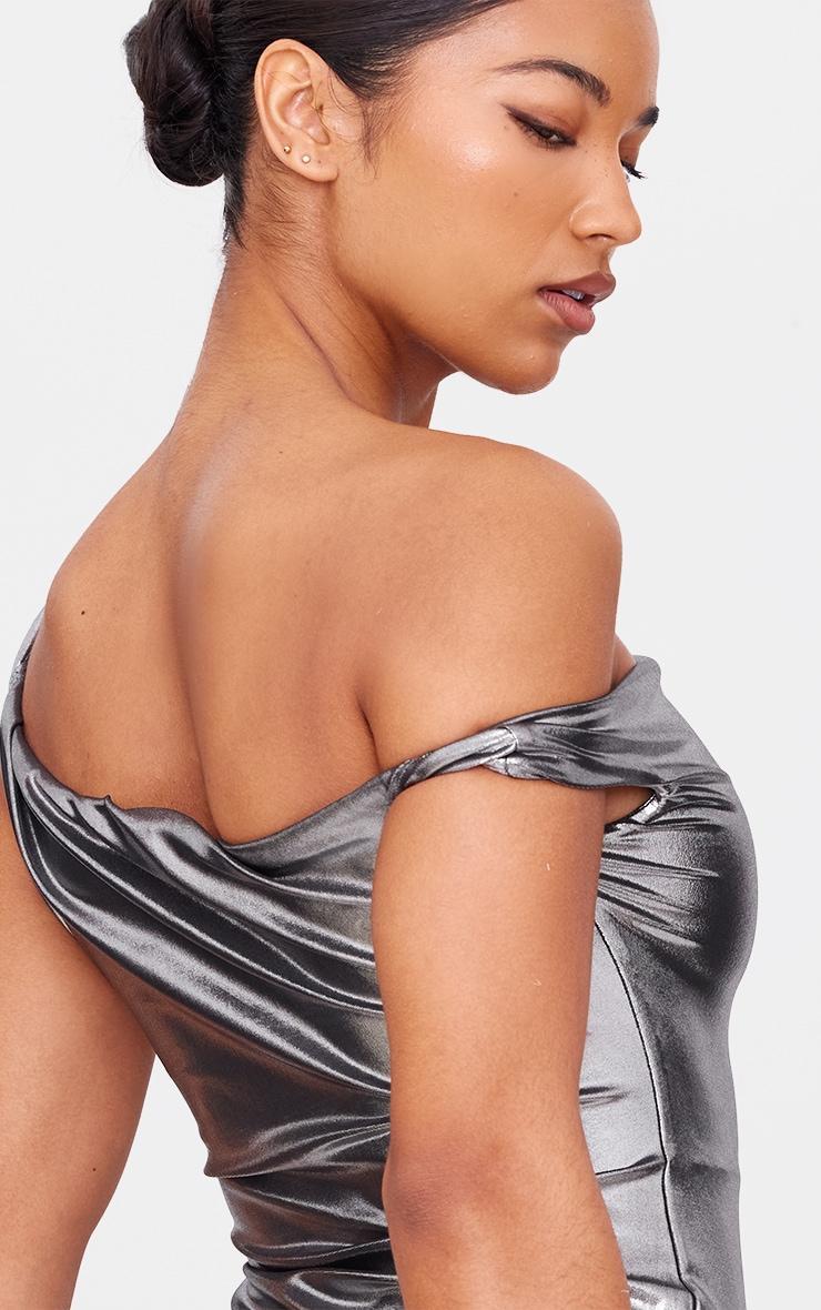 Black Metallic Asymmetric One Shoulder Mini Dress Product Image