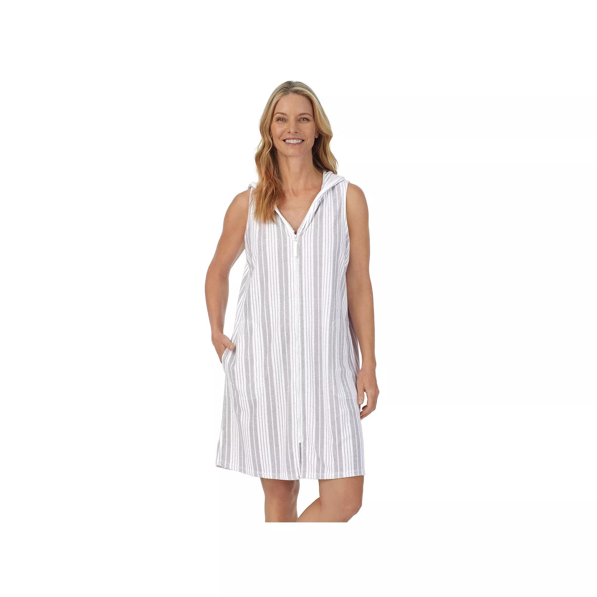 Women's Stan Herman Baby Terry Hooded Zip-Up Robe, Size: Small, Cloud Gray Stripe Product Image