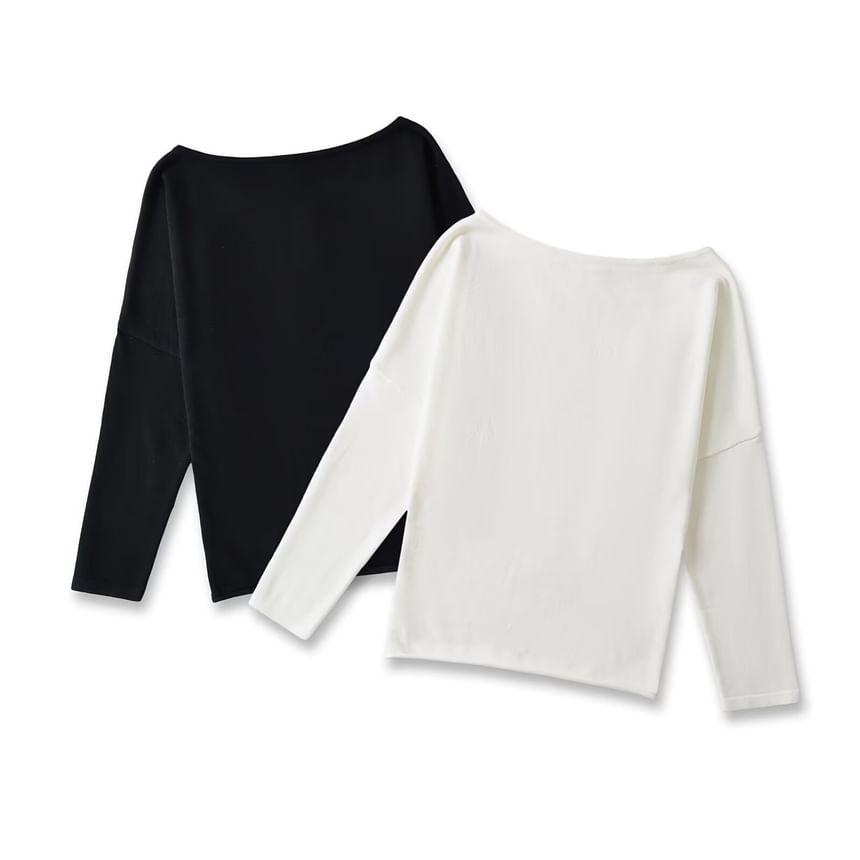 Long Sleeve Off Shoulder Plain T-Shirt Product Image