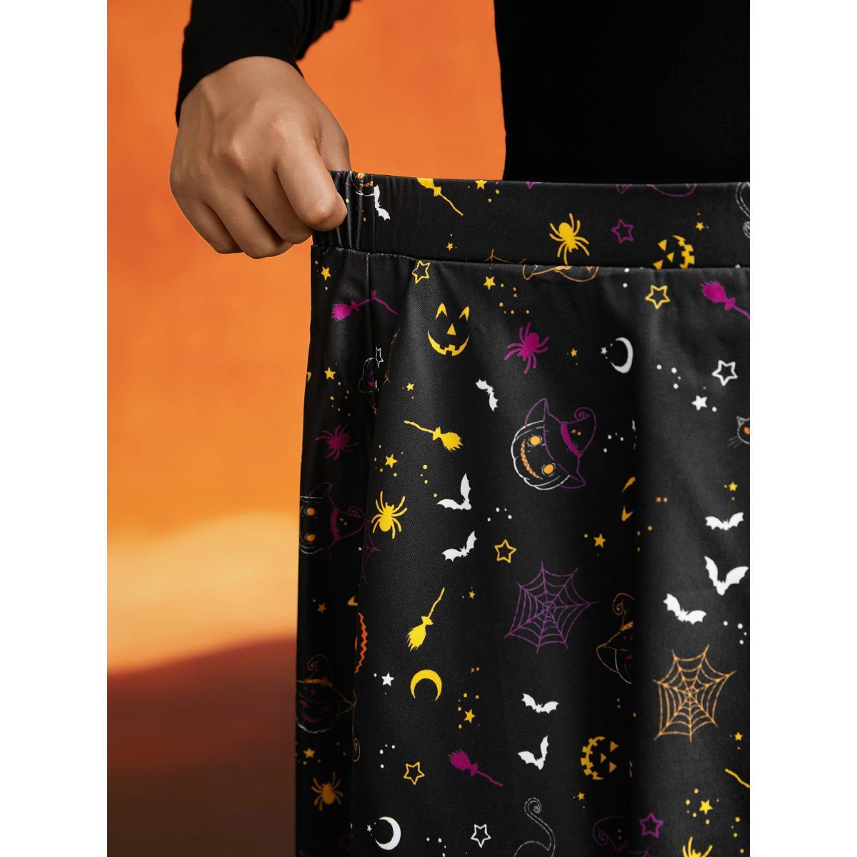 Plus Size Pumpkin Dance Printed Knee-Length Skirt Women Black Cocktail Non No stretch Slanted pocket Party Skirts BloomChic 18-20/2X Product Image