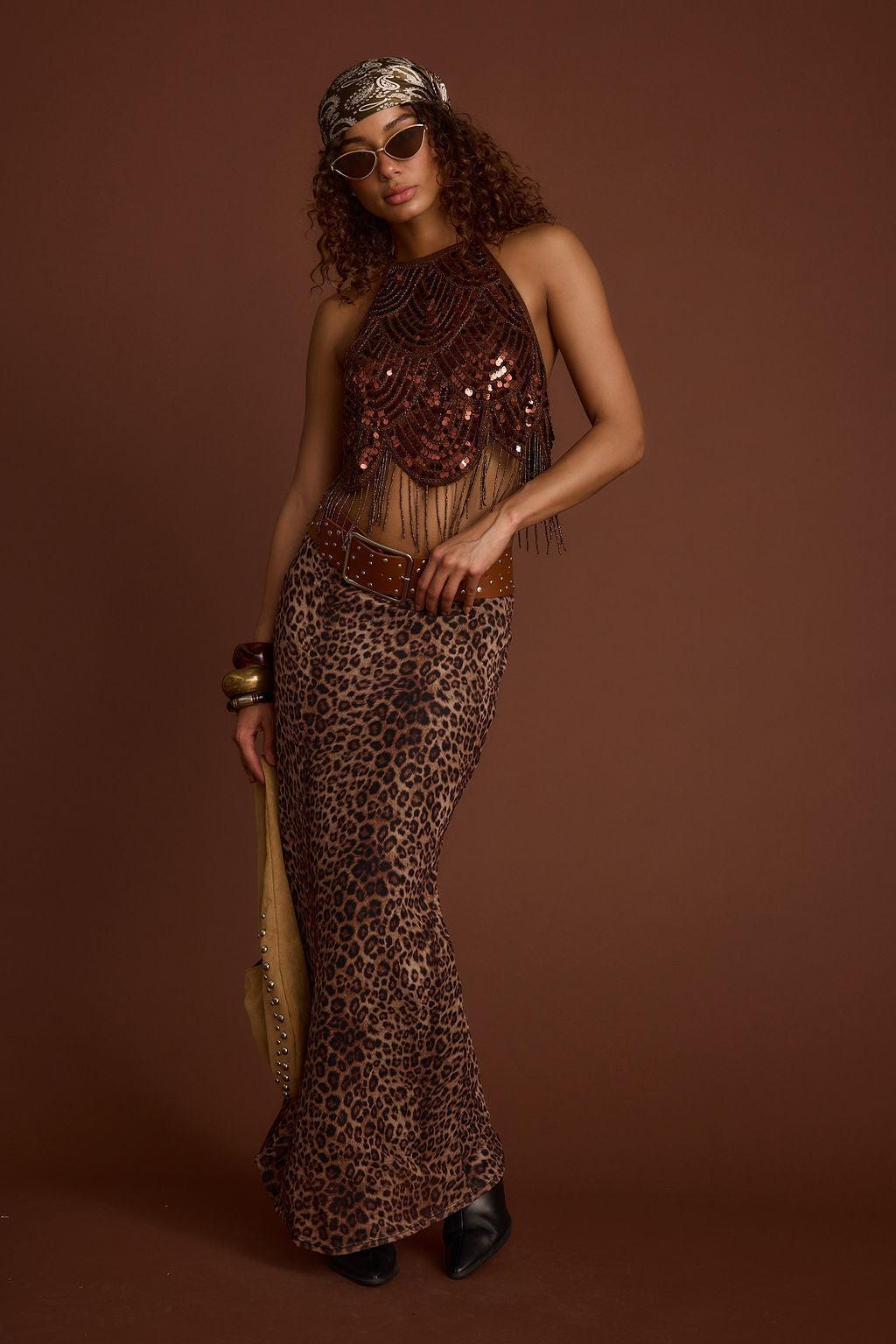 Cleo Espresso Beaded Halter Top Product Image