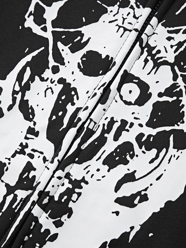 Men's Gothic Skull Print Oversized Hoodie Product Image