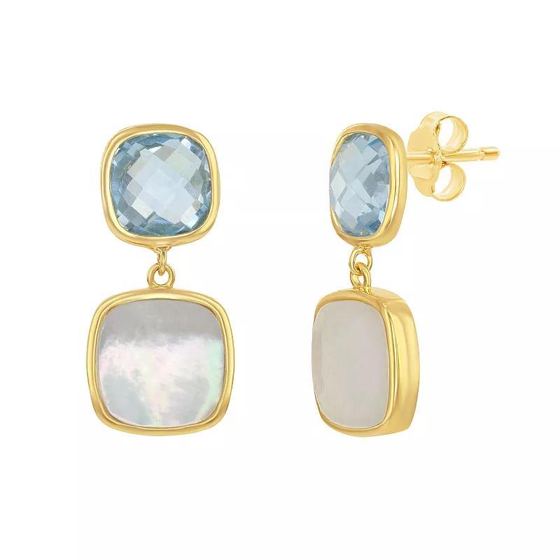 Sterling Silver 14K Gold Plated Blue Topaz Mop Earrings, Women's, Size: 5-9" ADJ, Gold Tone Product Image
