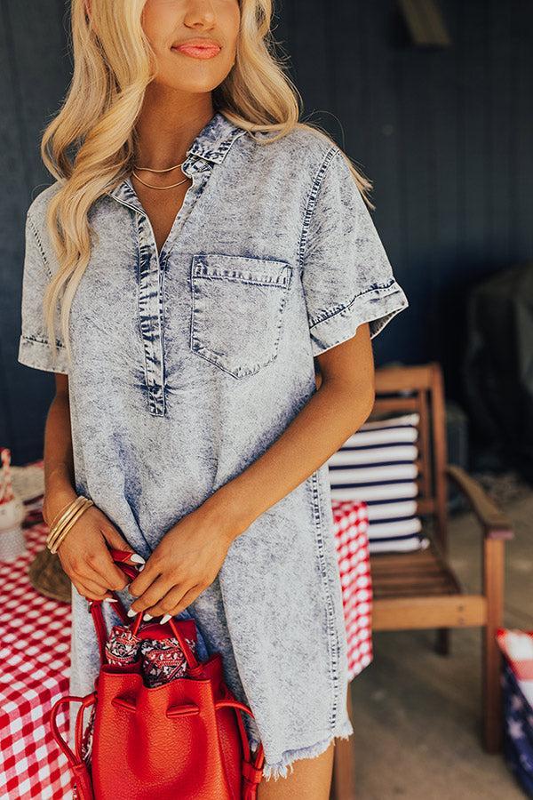 Backyard BBQ Chambray Mini Dress in Medium Wash Product Image
