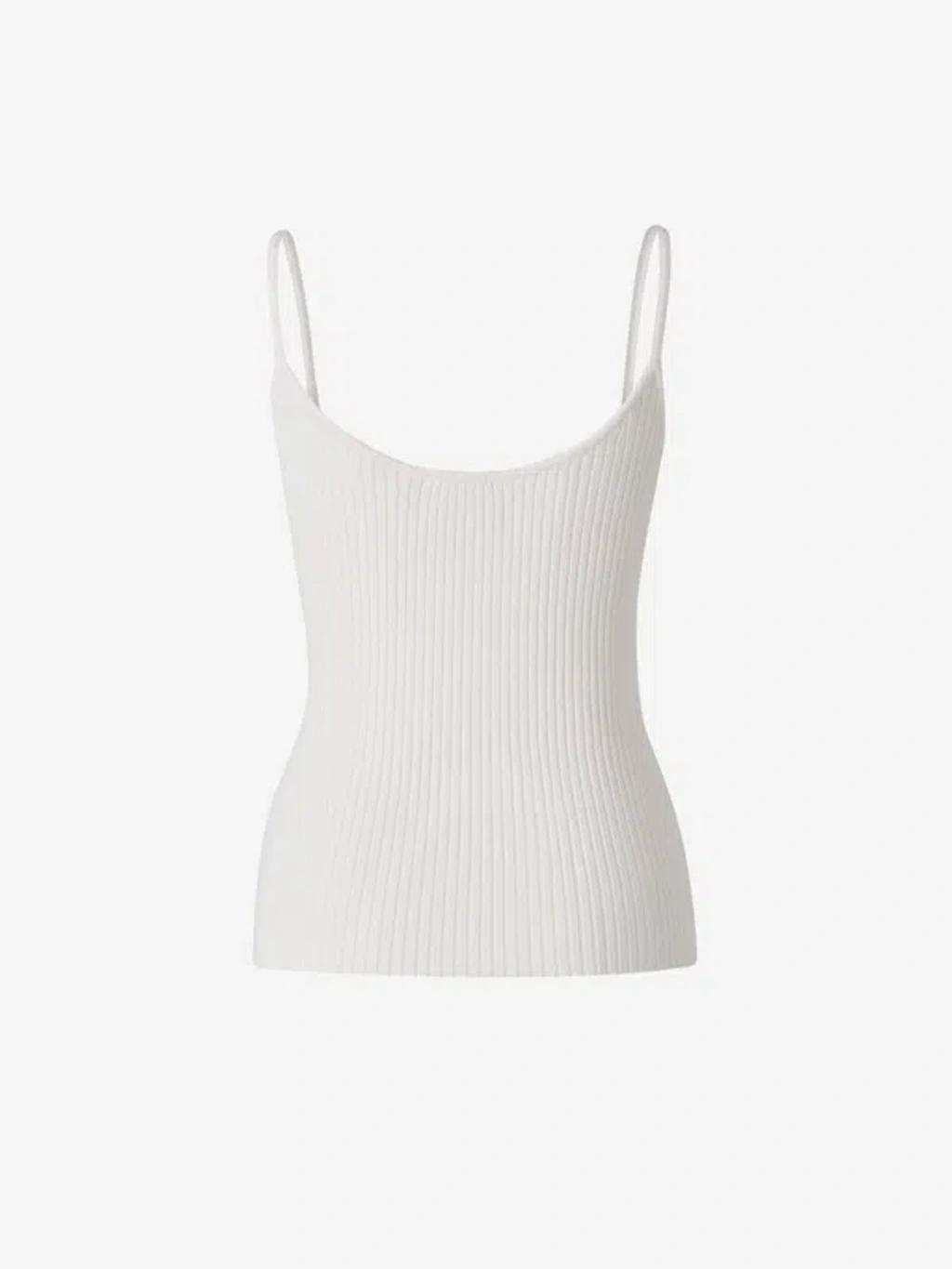 COURRÈGES Logo Ribbed Knit Tank Top In White Product Image