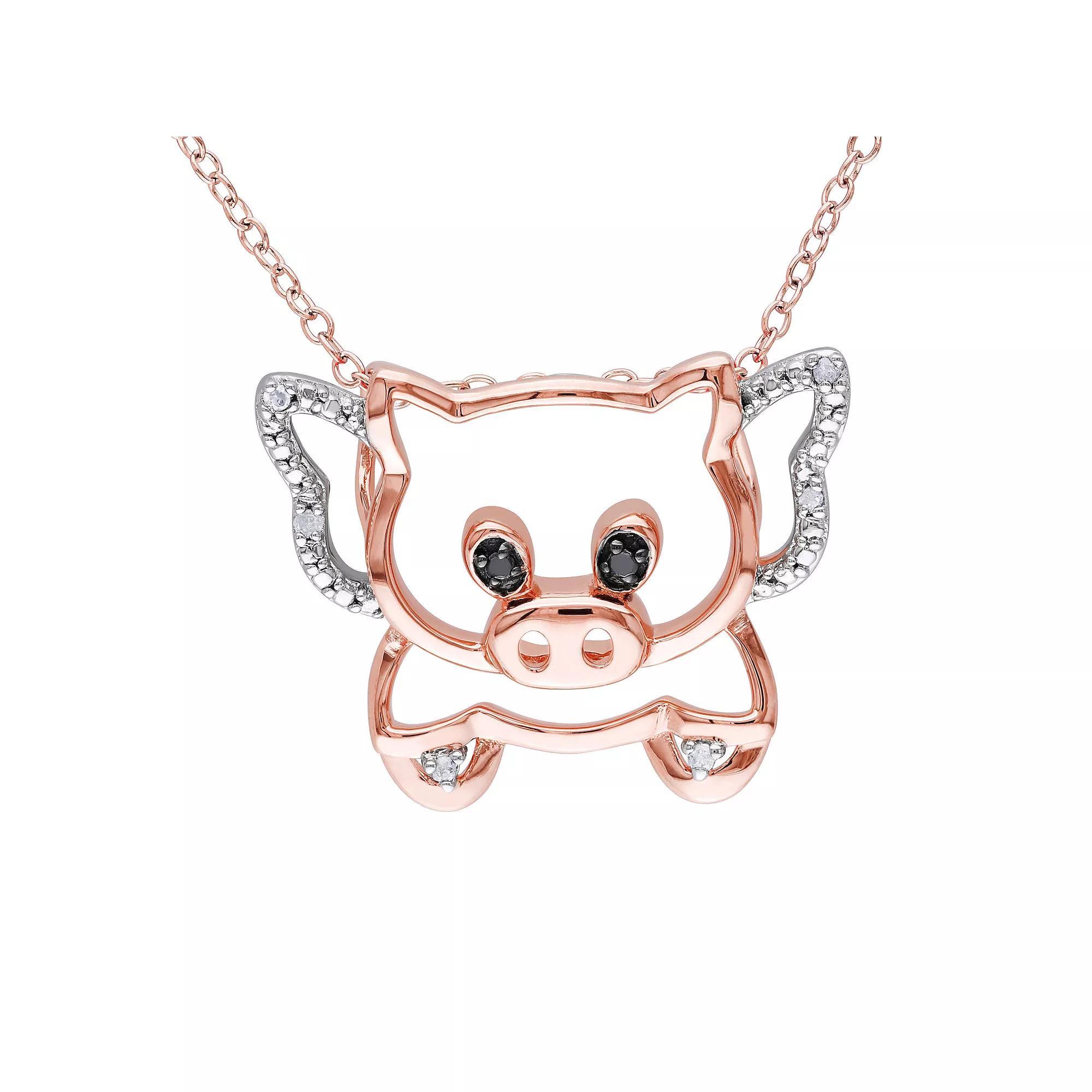 Stella Grace 2-Tone Sterling Silver Black & White Diamond Accent Pig Pendant Necklace, Women's, Size: 18", Two Tone Product Image
