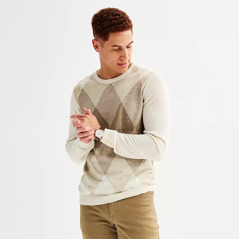 Men's Apt. 9® Merino Pattern Crewneck Sweater, Size: Large, Gray Argyle Product Image