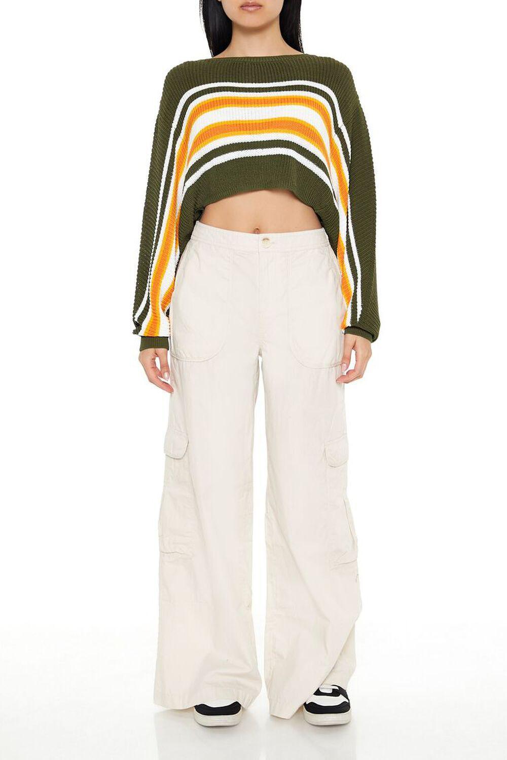 Striped Split-Back Cropped Sweater | Forever 21 Product Image