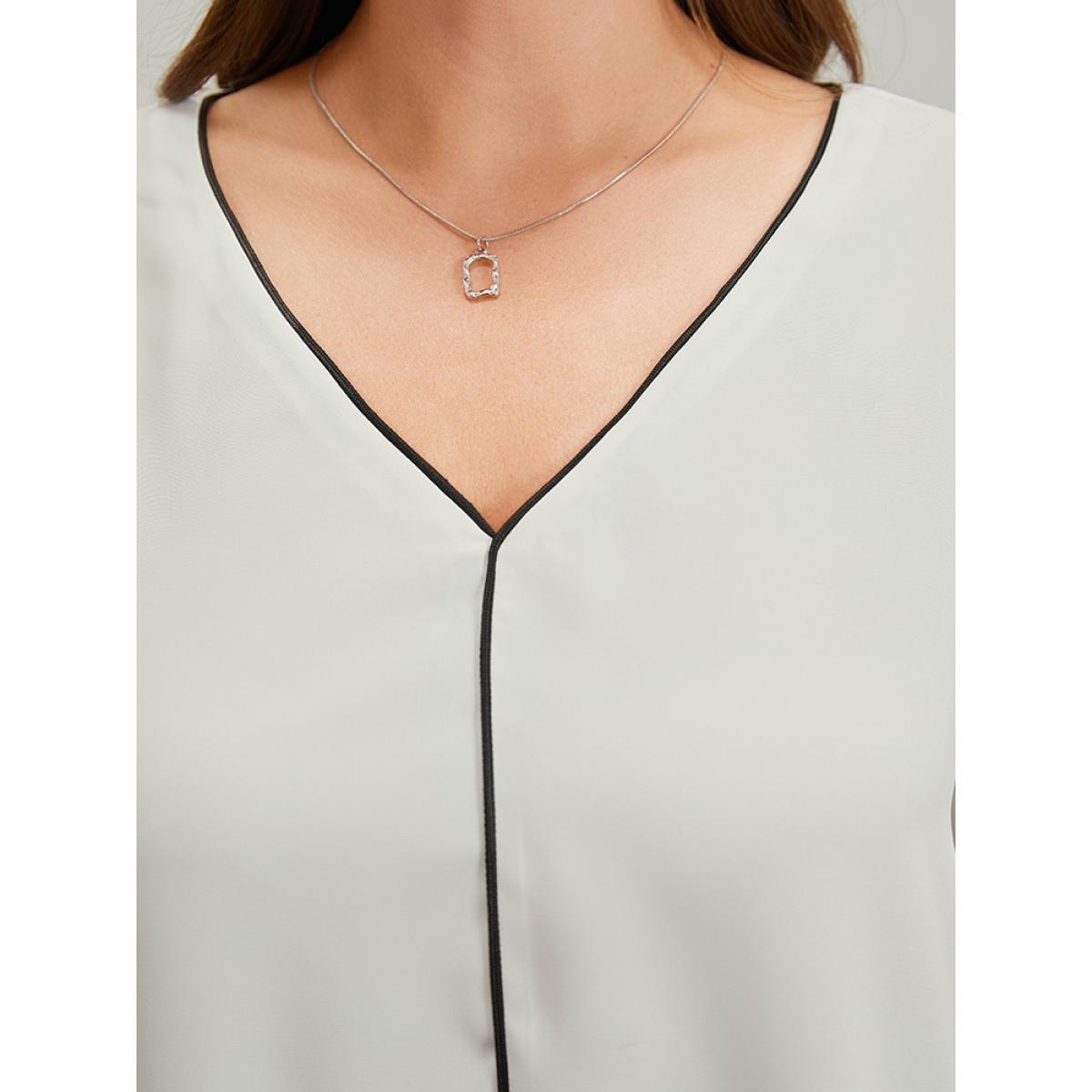 Plus Size Ivory Contrast Trim Knot High Low Hem Blouse Women Office Short sleeve V-neck Work Blouses BloomChic 30/6X Product Image