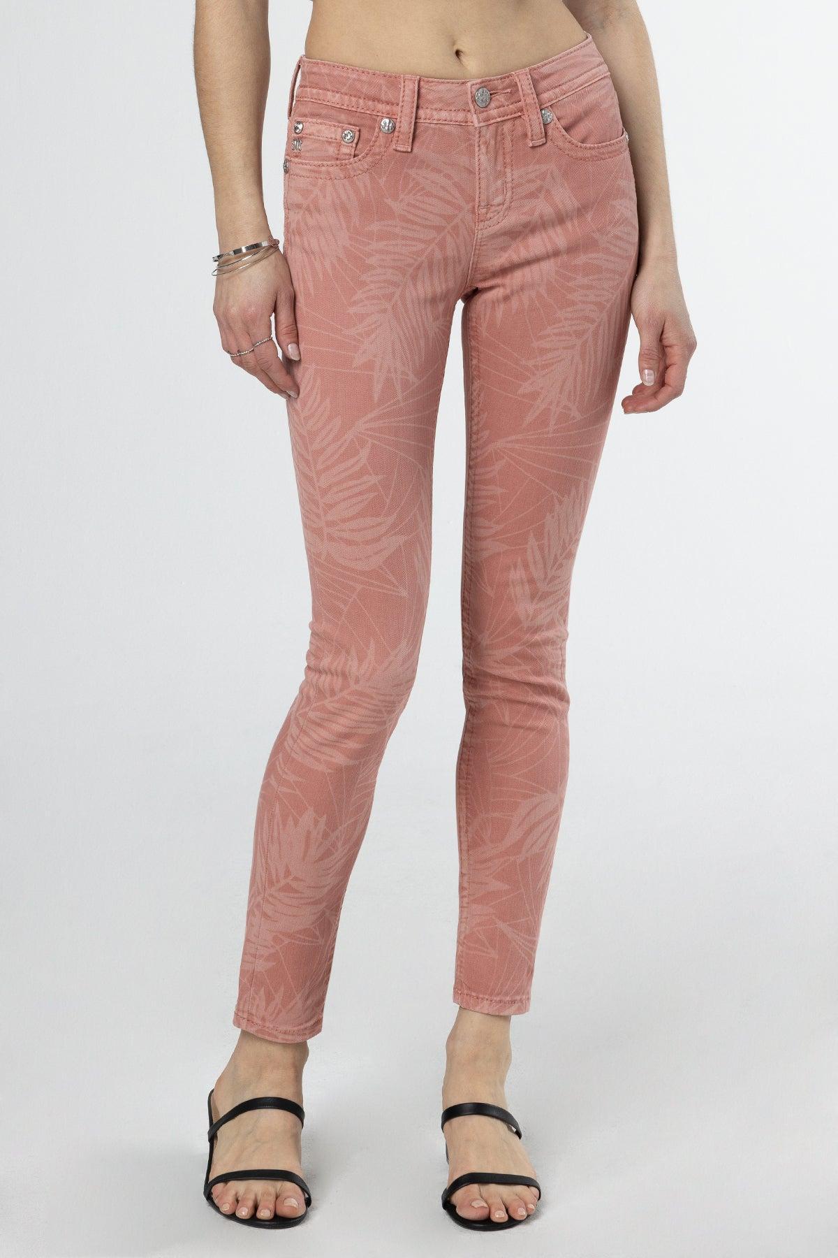 Coral Leaves Skinny Jeans Product Image