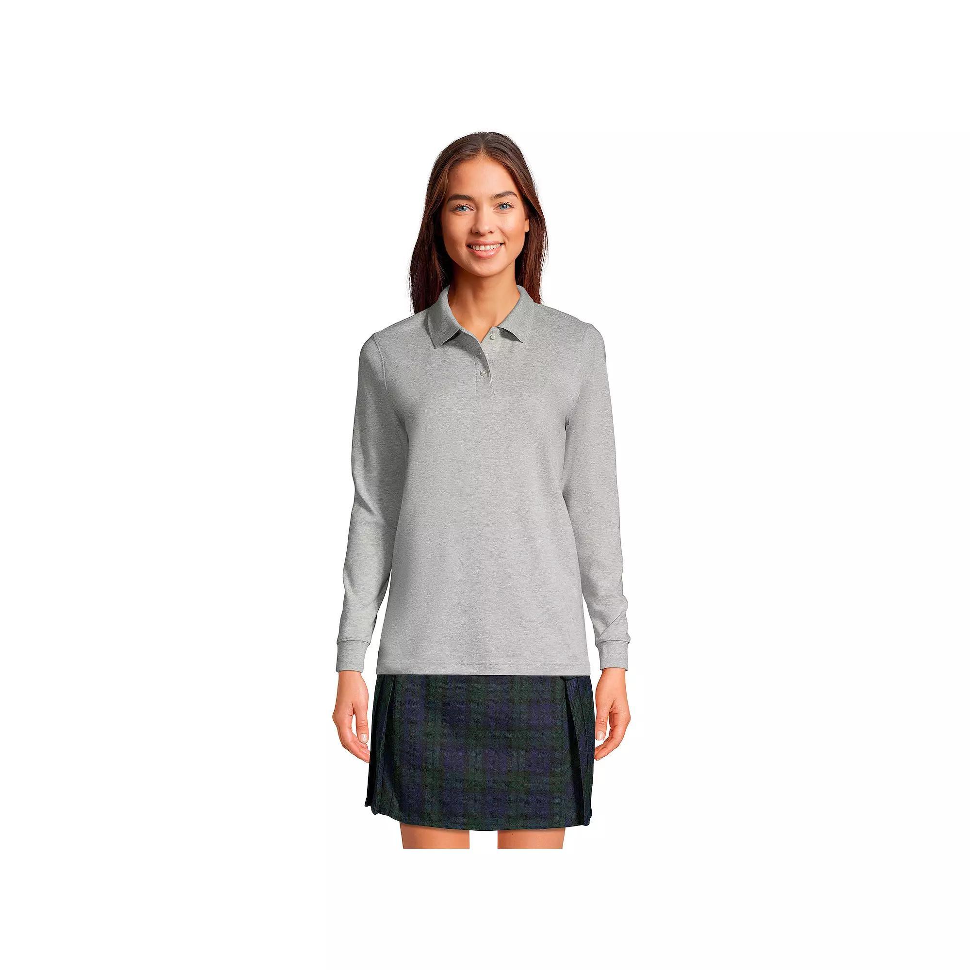Womens Lands End School Uniform Long Sleeve 3-Button Interlock Polo Shirt Red Product Image