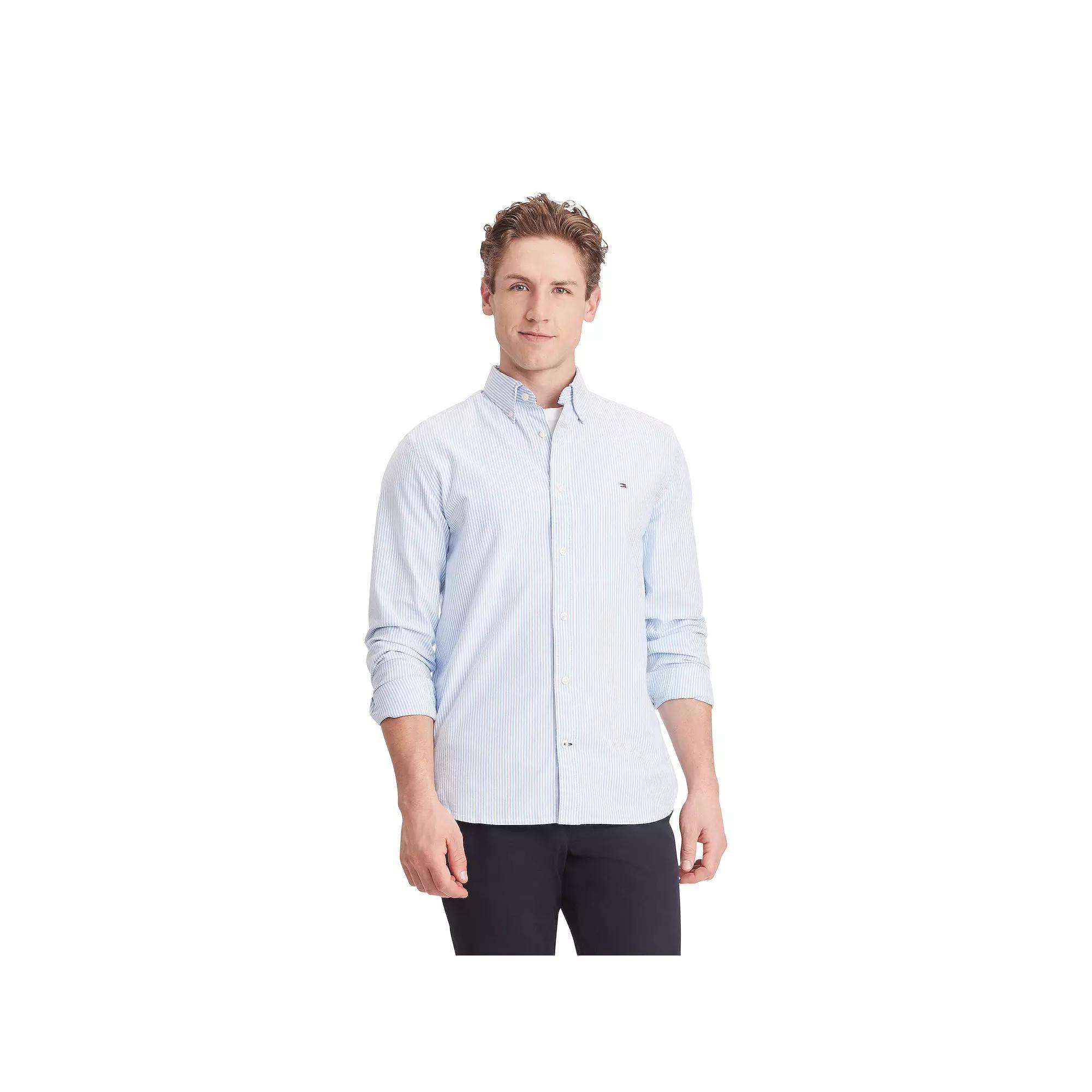 Men's Tommy Hilfiger Long Sleeve Striped Woven Shirt, Size: Small, Copenhagen Blue Stripe Product Image