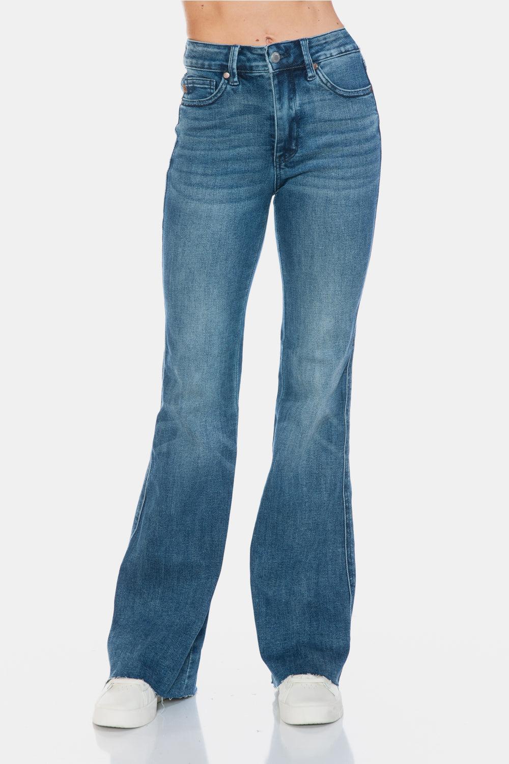 88472   Paislee Mid-Rise Tummy Control Cut Hem Flare Judy Blue Jeans Product Image