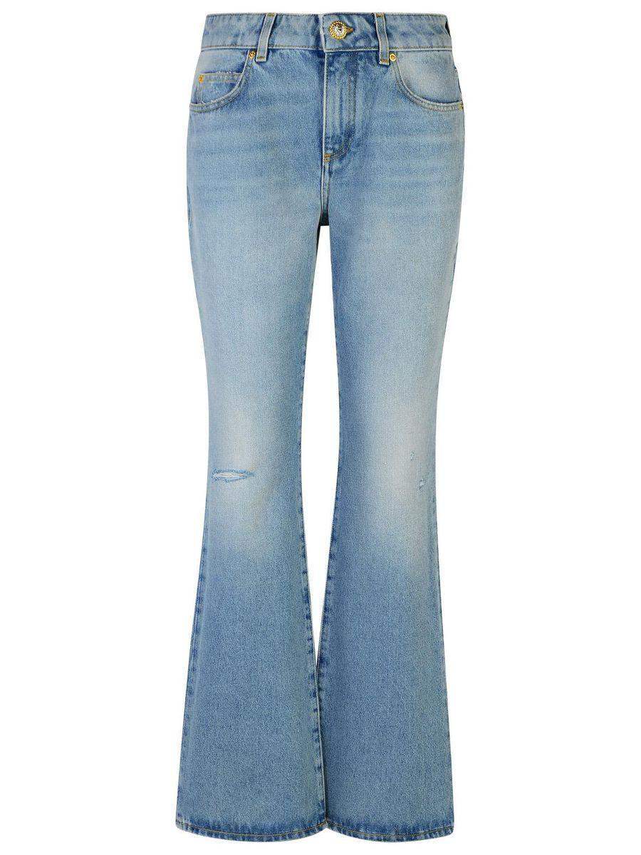 BALMAIN Flared Cotton Jeans Distressed Finish In Blue Product Image