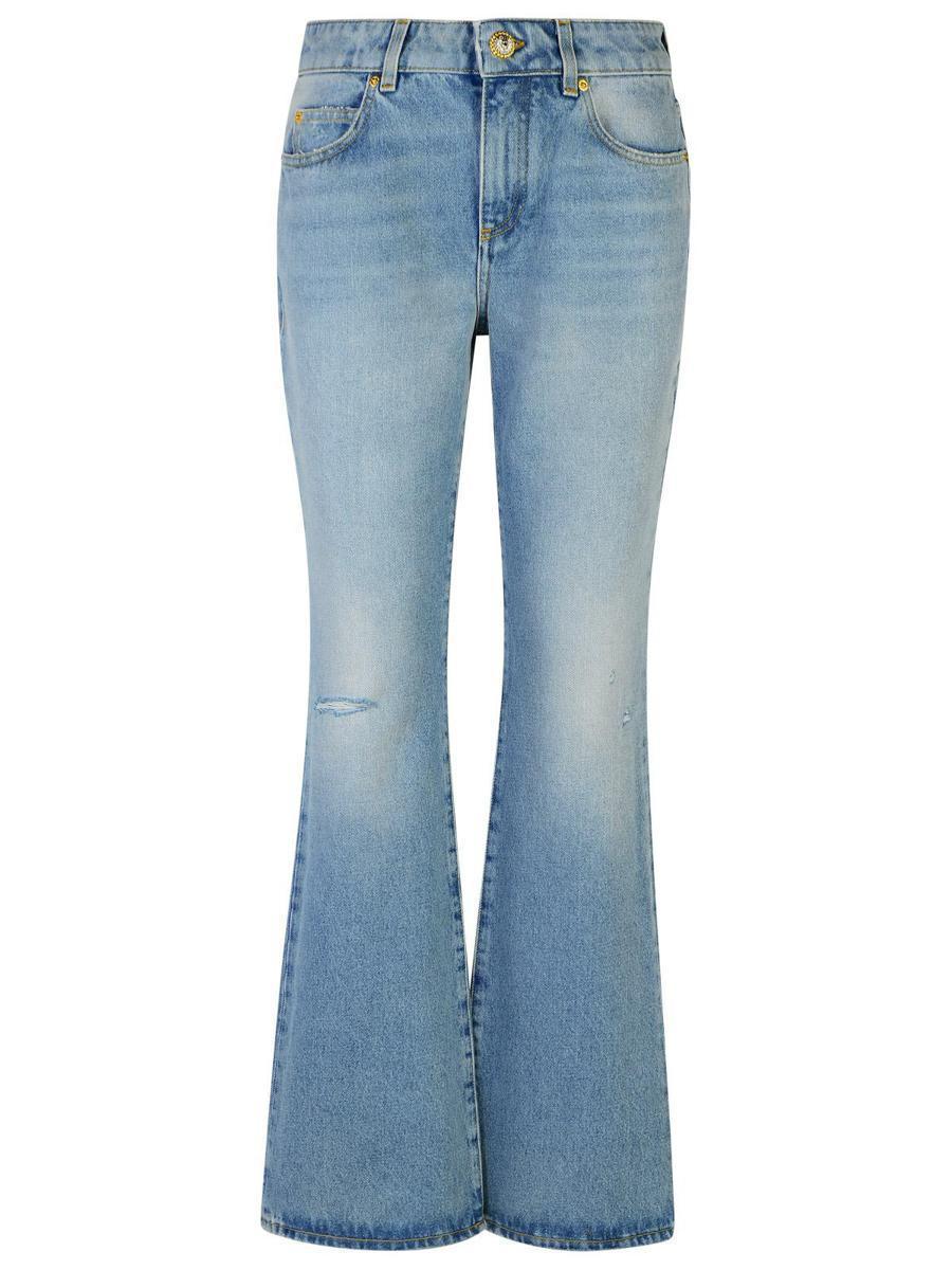 BALMAIN Flared Cotton Jeans Distressed Finish In Blue Product Image