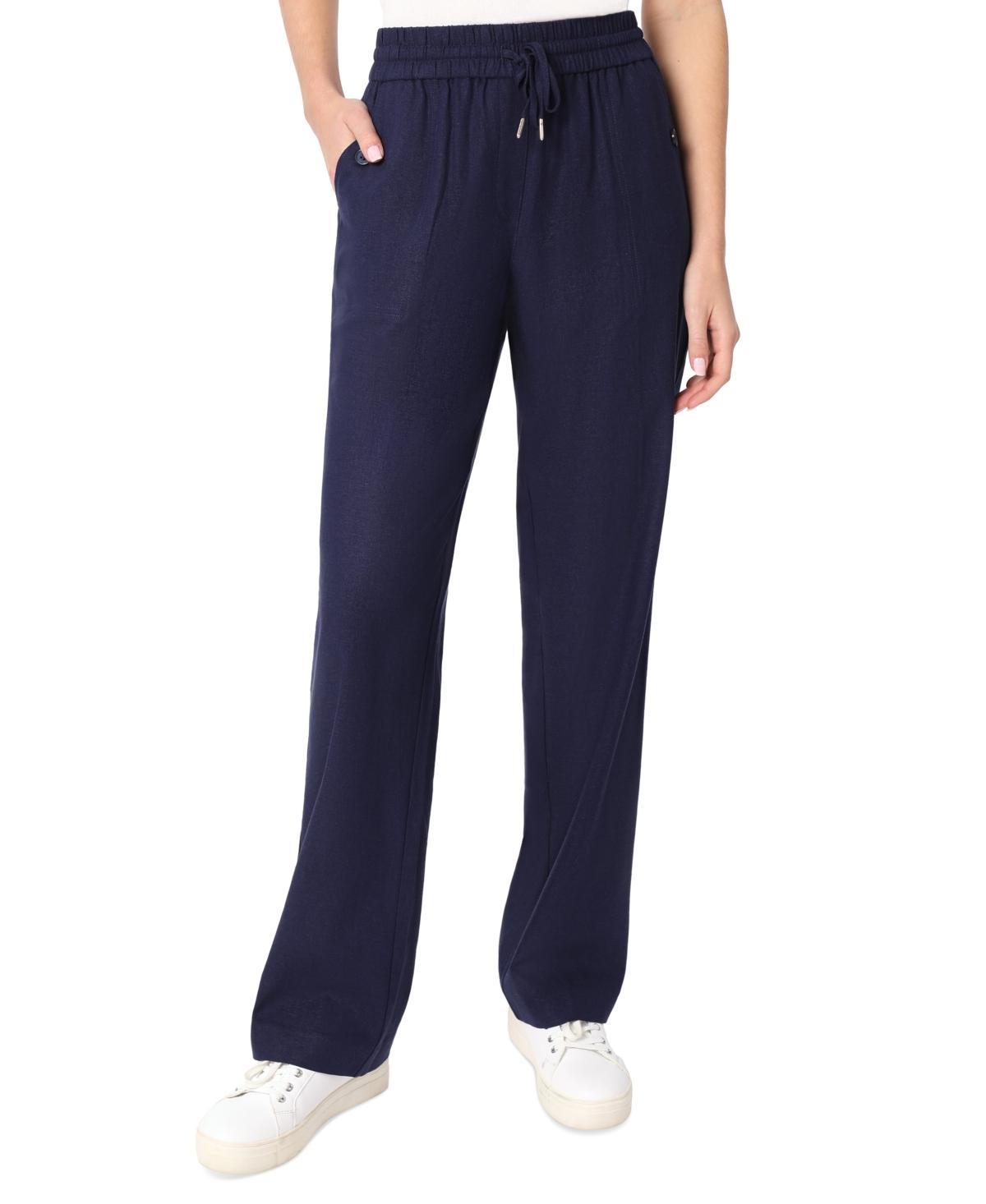 Jones New York Womens Linen Drawstring-Waist Buttoned-Pocket Pants Product Image