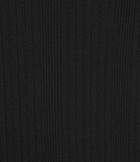 Democracy Mix-Media Split V-Neck Cap Sleeve Shirttail Hem Knit Top Product Image