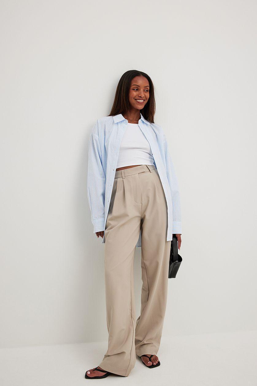 High Waist Pleated Wide Leg Pants Product Image