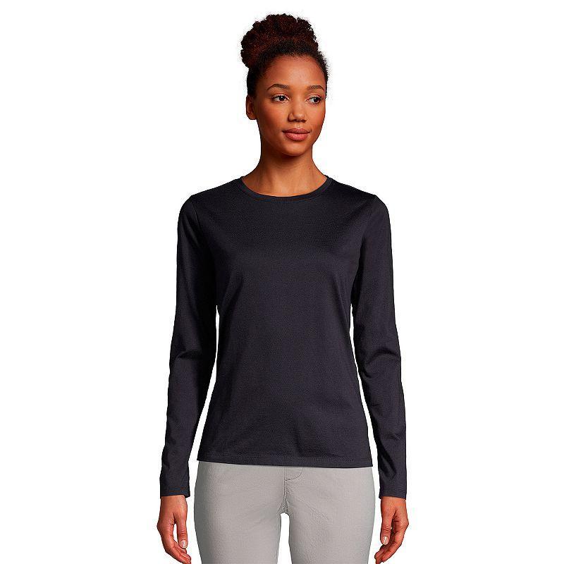 Petite Lands' End Relaxed-Fit Supima Long Sleeve Cotton Crewneck Tee, Women's, Size: XS Petite, Black Product Image