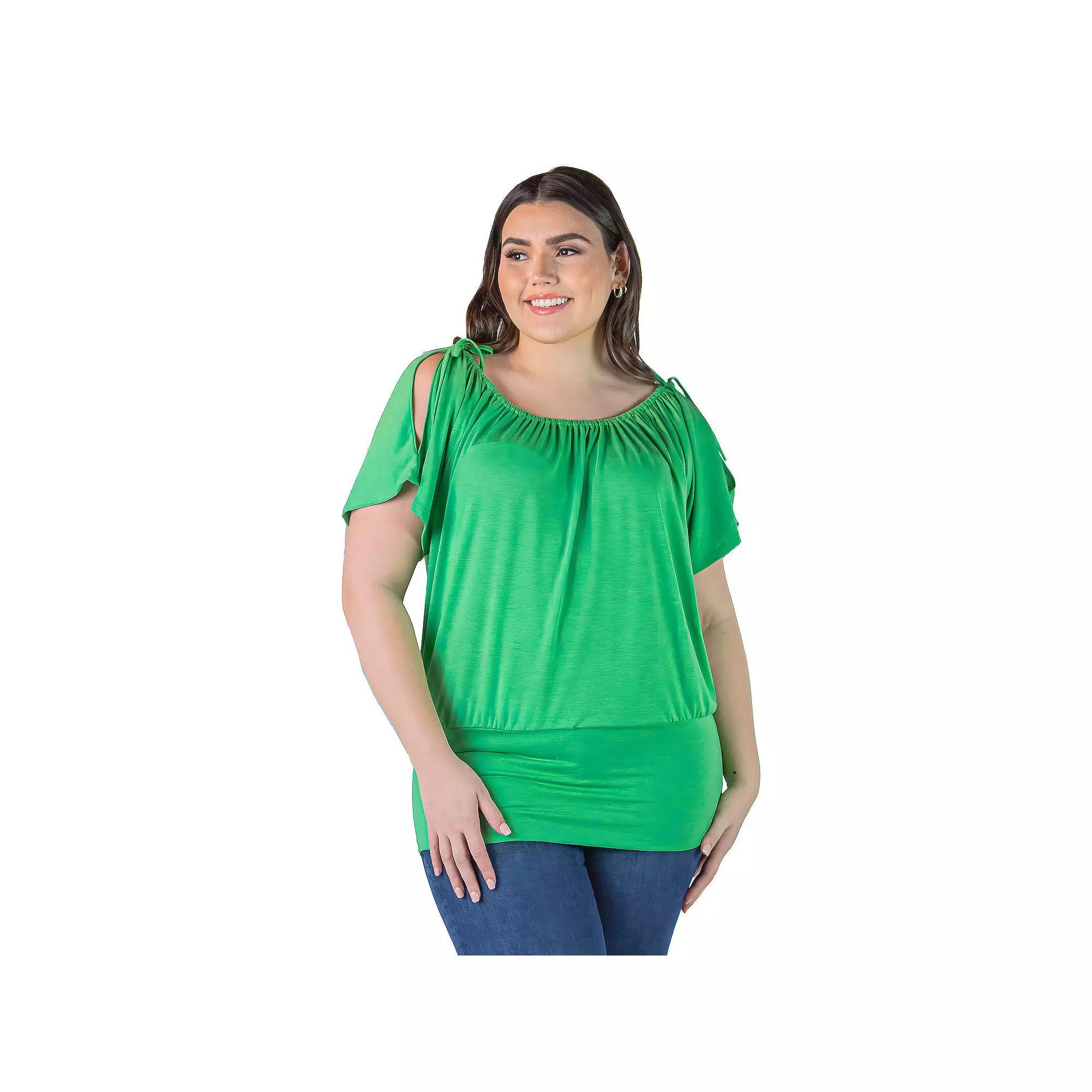 Plus Size 24seven Comfort Apparel Short Sleeve Split Shoulder Top, Women's, Size: 3XL, Turquiose Product Image
