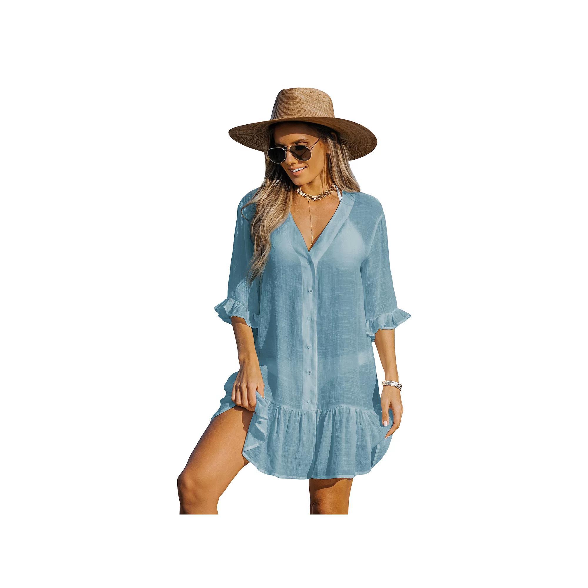 Women's Cupshe Fuchsia Ruffled Cover-Up Dress, Size: XS, Pink Product Image